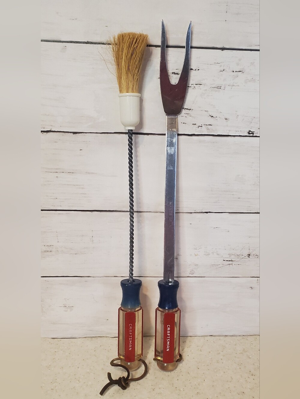 Vintage Craftsman BBQ Grill Tool Set 15" Fork & Basting Brush Acrylic Screwdrive